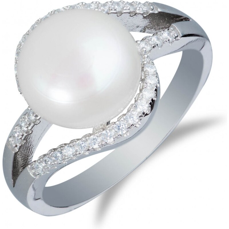 Meucci Stříbrný rhodiovaný prsten s perlou a zirkony