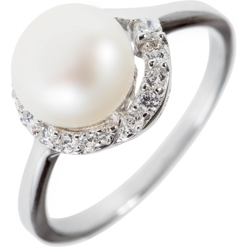 Meucci Rhodiovaný stříbrný prsten s perlou a zirkony