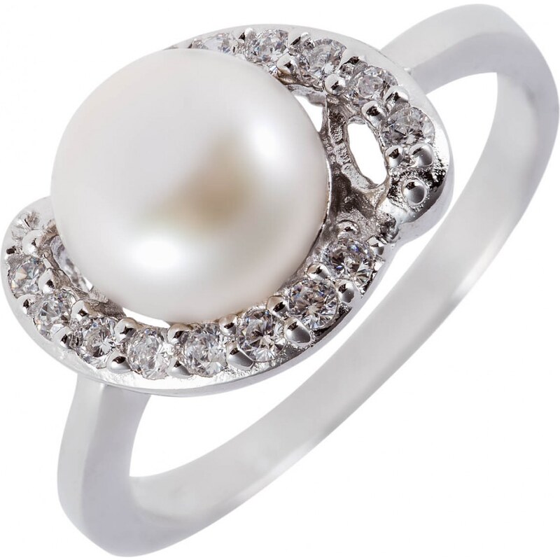 Meucci Stříbrný prsten s perlou mezi zirkony