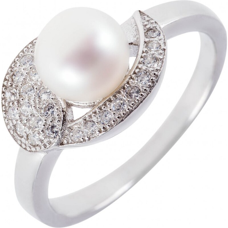 Meucci Stříbrný perlový prsten s mikrozirkony