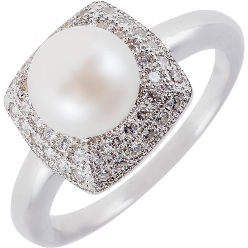 Meucci Stříbrný prsten s perlou a pyramidou zirkonů