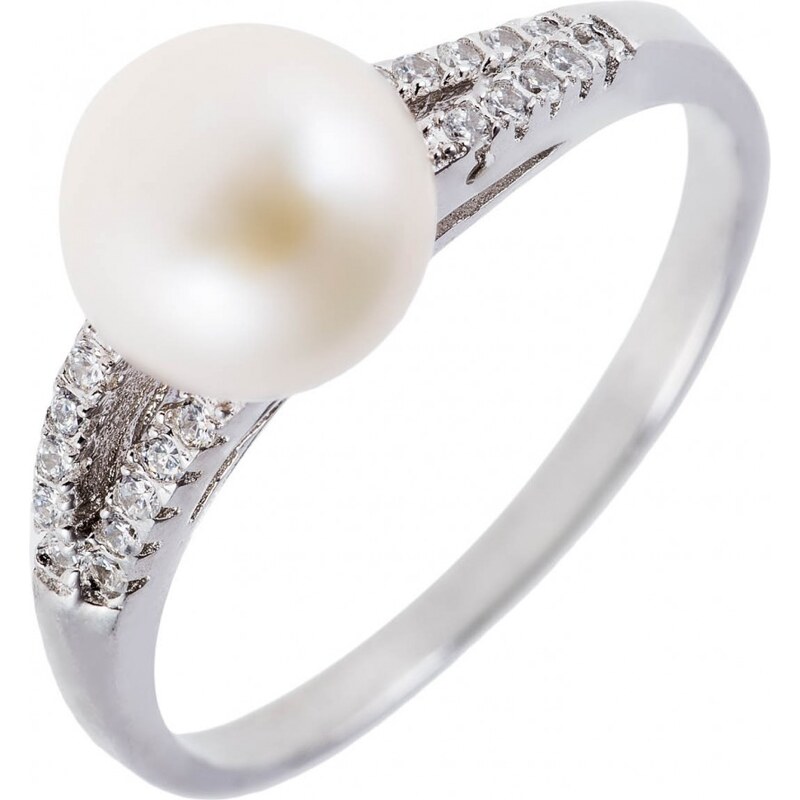 Meucci Jemný stříbrný prsten s perličkou a zirkony