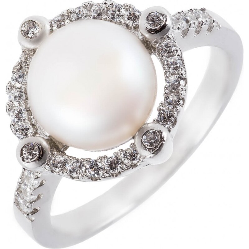 Meucci Stříbrný prsten s výraznou perlou a zirkony okolo