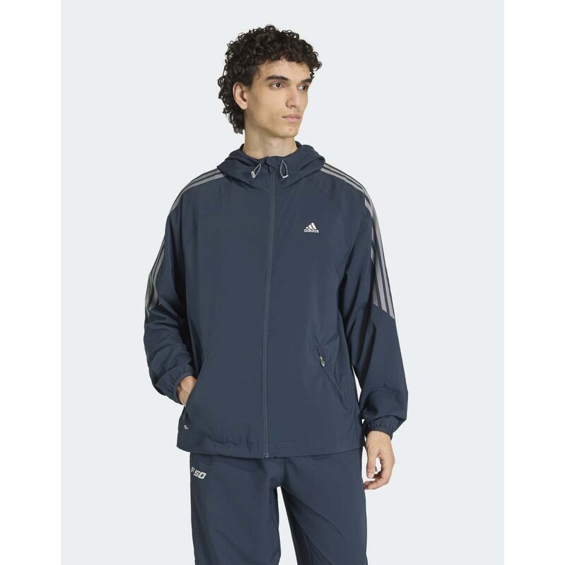 adidas Originals Striped regular windrunner jacket in aurora ink-Navy 115499975