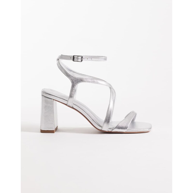 ASOS DESIGN Highgate mid block heel sandals in silver 114281464