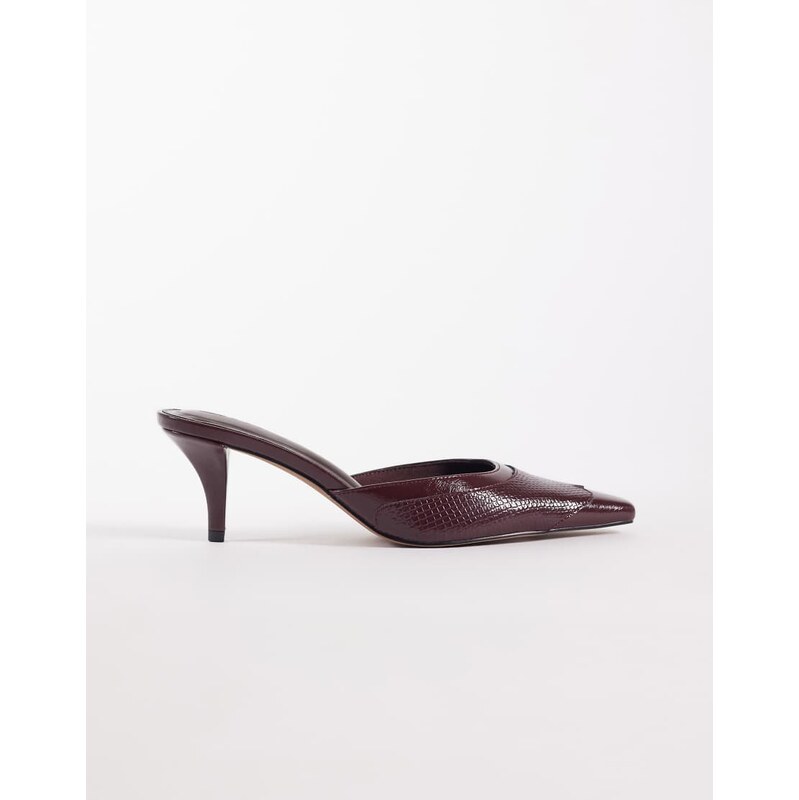ASOS DESIGN Sammie western chisel toe heeled mules in burgundy
