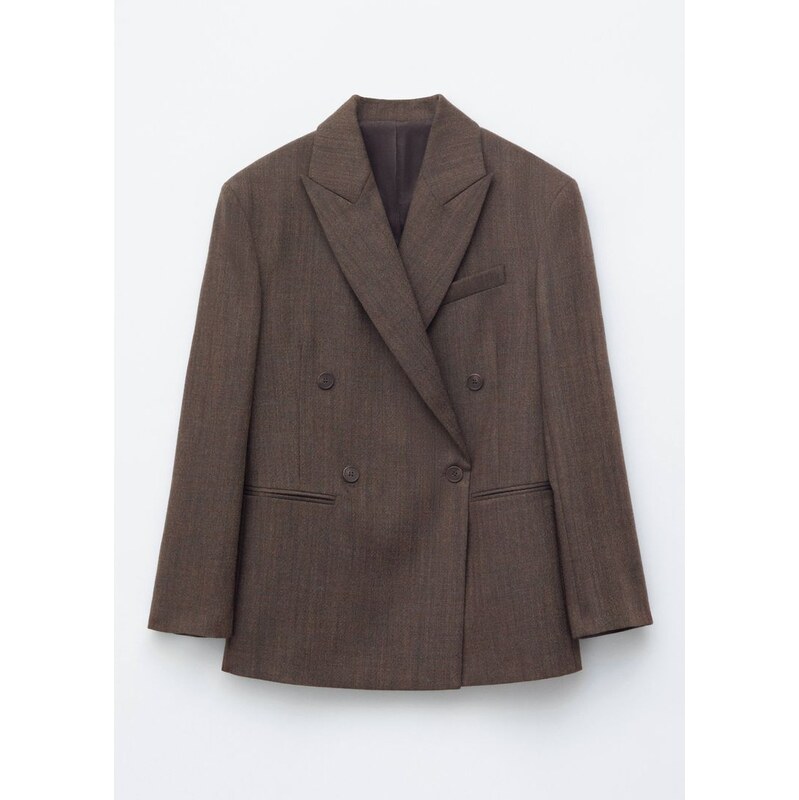 H&M - Dvouřadé vlněné sako - hnědá 113584317