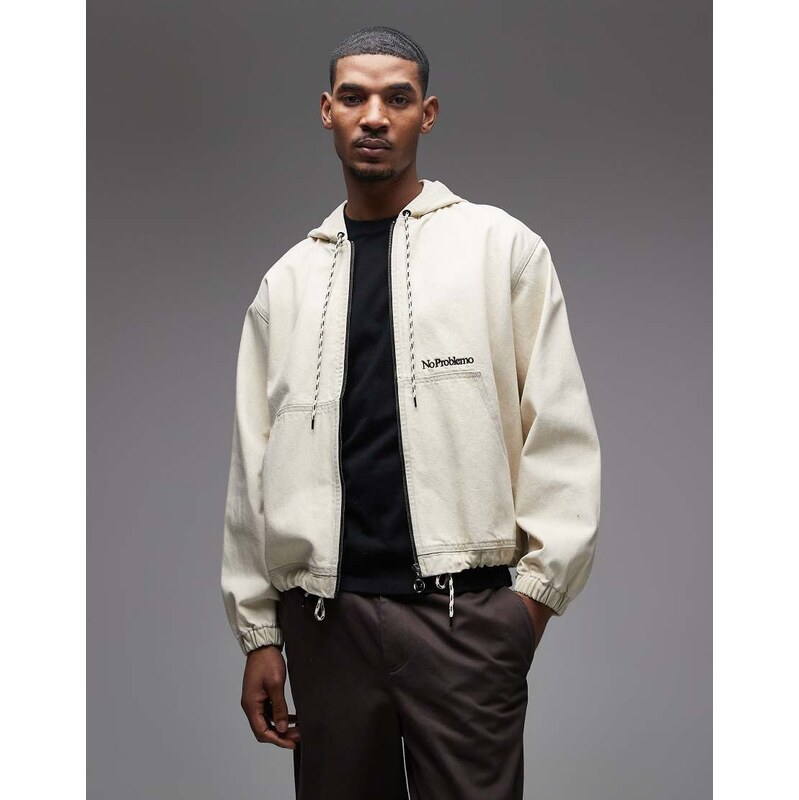 No Problemo workwear denim zip through jacket in light sand
