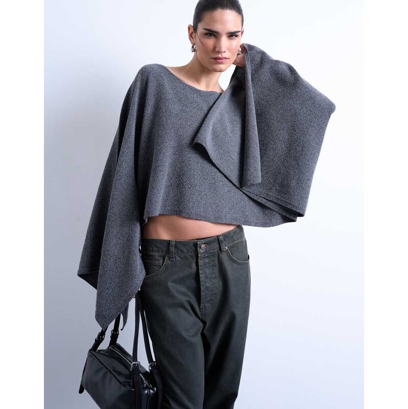 Topshop knitted poncho in charcoal-Grey 115521201