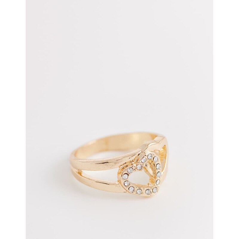 ASOS DESIGN ring with double heart design in gold tone 113620023