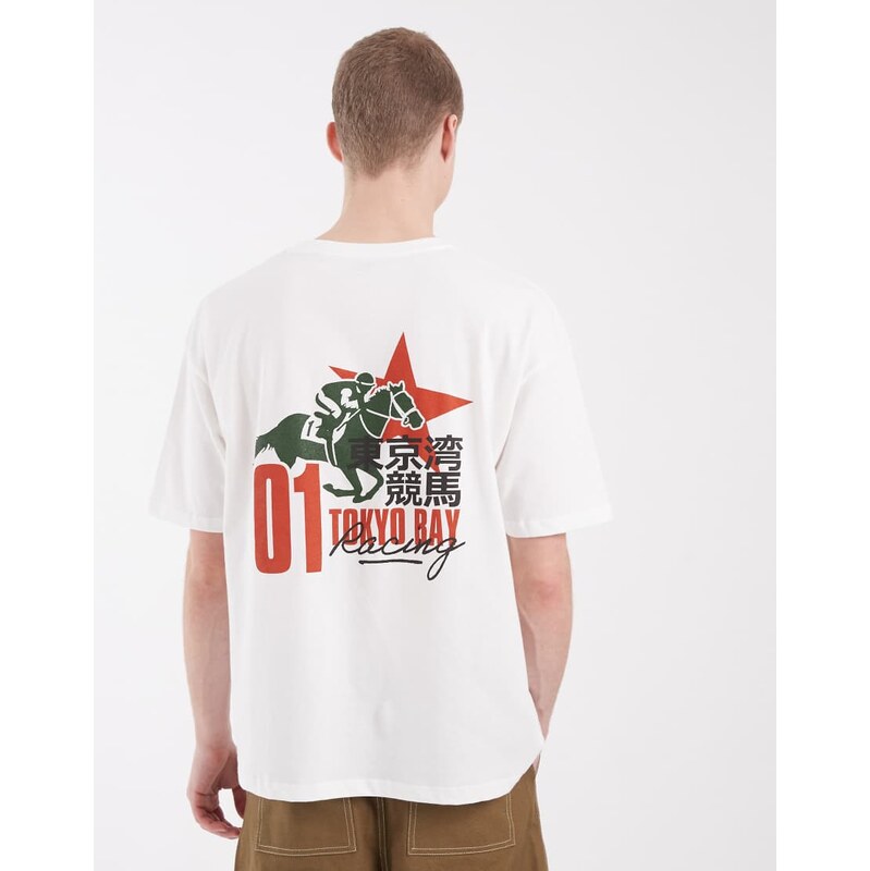 ASOS DESIGN oversized t-shirt with racing graphic in white