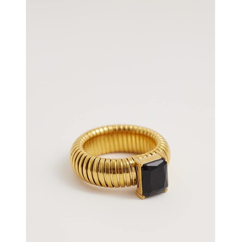 Kaiia exclusive 18k gold plated stainless steel ribbed band ring