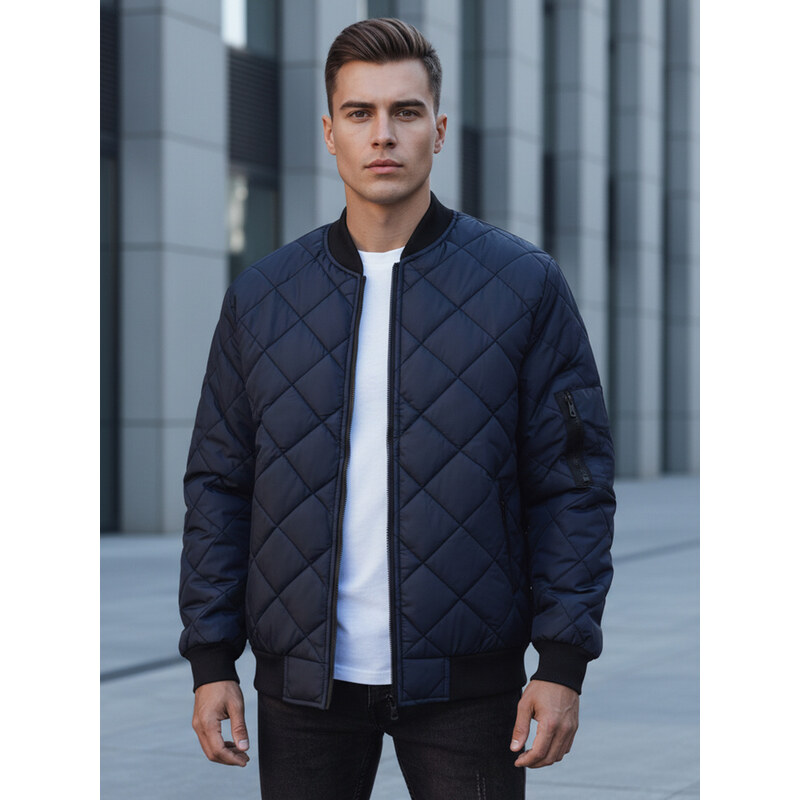 BASIC Pánská prošívaná tmavě modrá bomber bunda