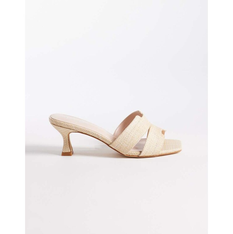 RAID Clydie kitten heel mule sandals in raffia-Neutral 113668515