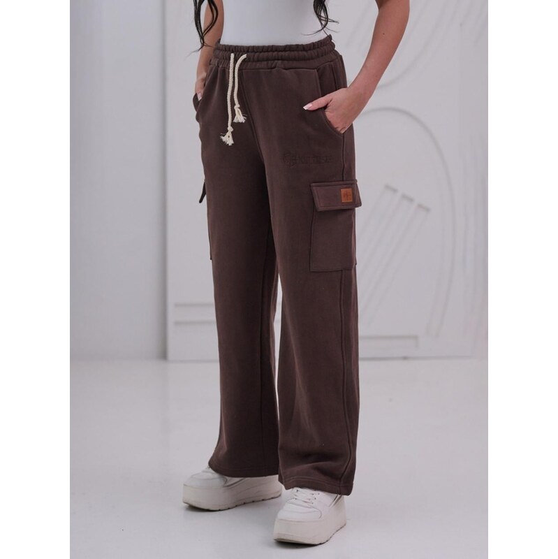 Dámské tepláky hnědé Natural Side Leather Patch Pocket Cargo