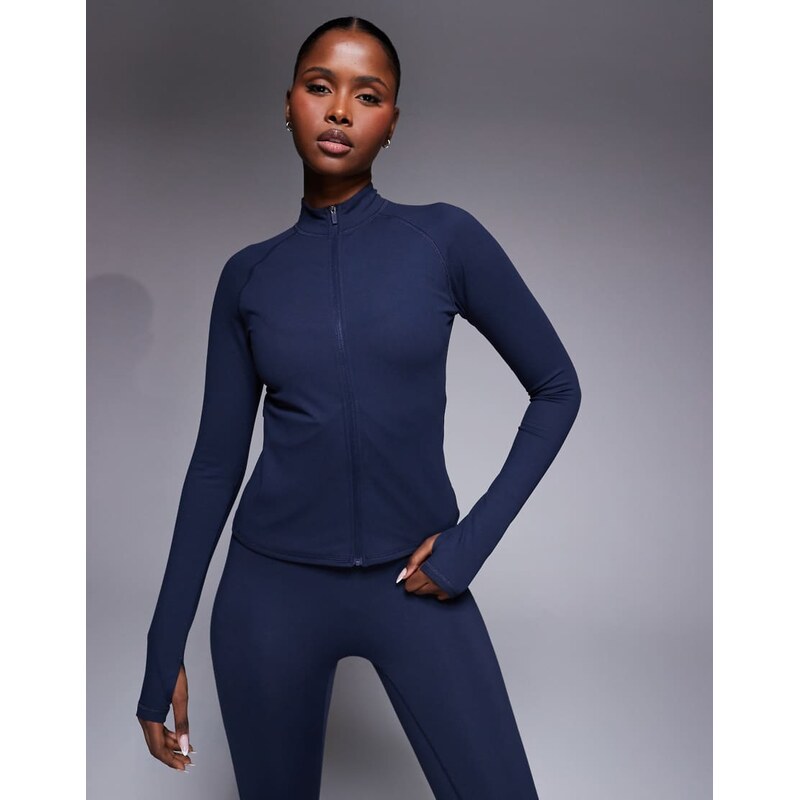 4505 Icon soft touch zip up studio long sleeve top in midnight navy - 113707755