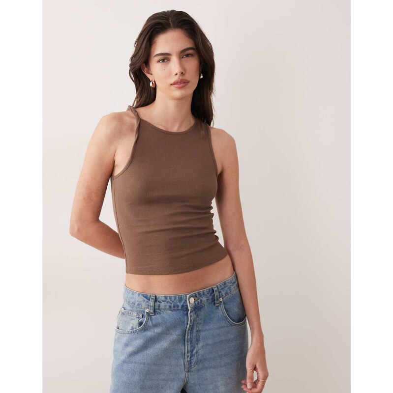 ASOS DESIGN twist detail scoop neck cami in chocolate-Brown