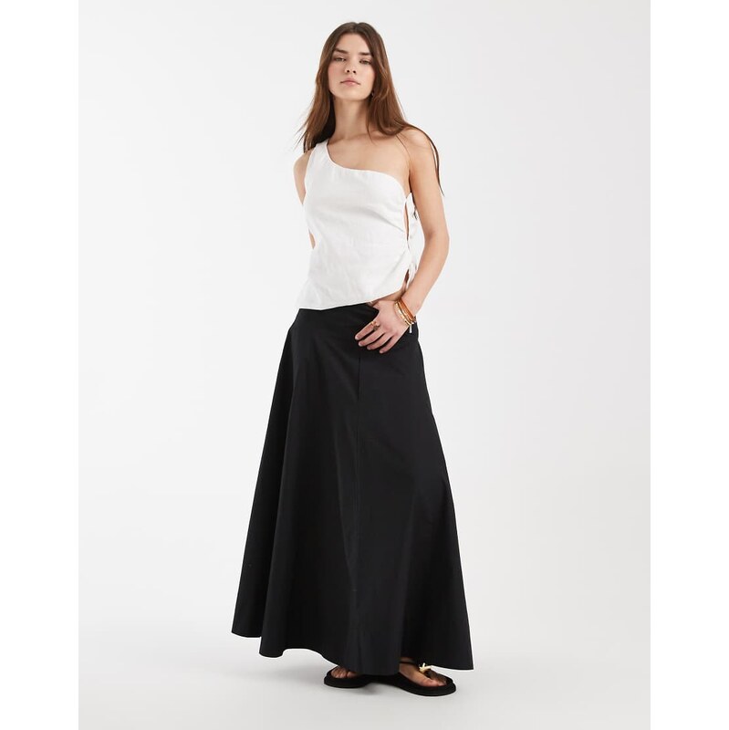 ASOS DESIGN dropped waist maxi with godets in cotton poplin in
