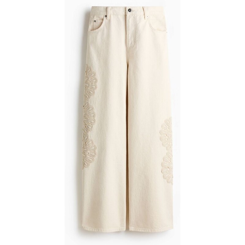 H&M - Džínys efektem háčkování - bílá 113609048