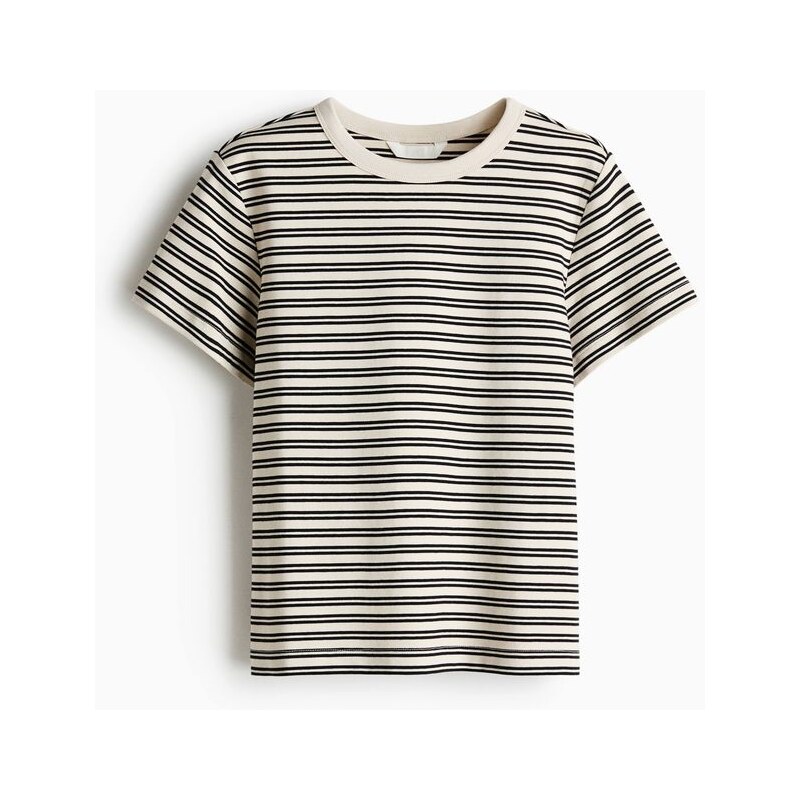 H&M - Bavlněné tričko - Světle Béžová/Černý Proužek