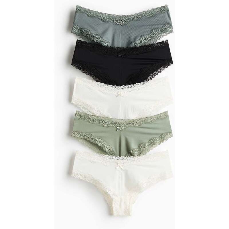 H&M - Kalhotky hipster z mikrovlákna 5 kusů - zelená 113609160