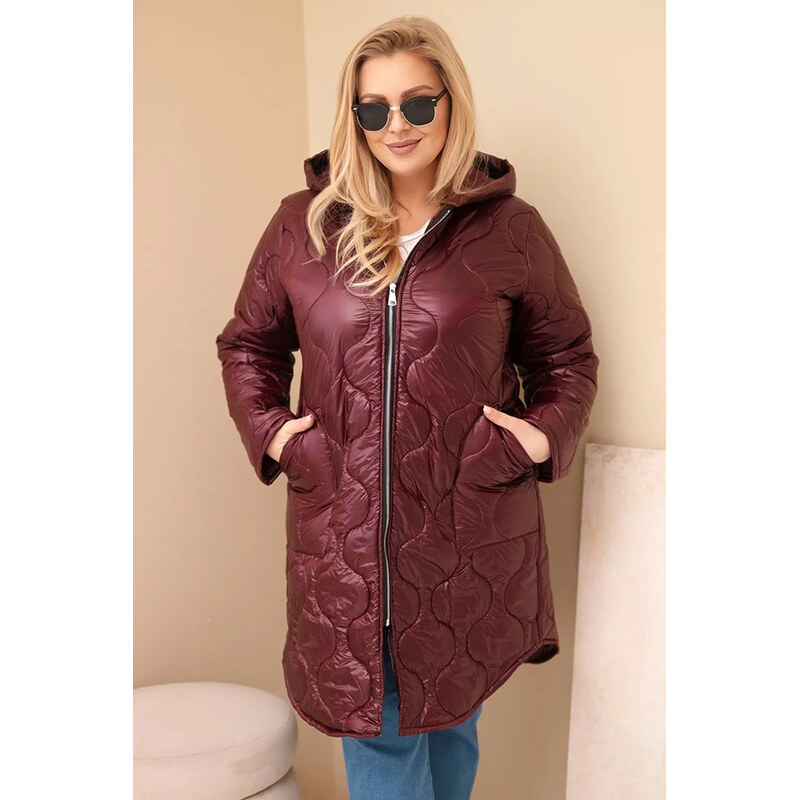 K-Fashion Dámská zimní prošívaná bunda Plus Size s kapucí švestková 113415079