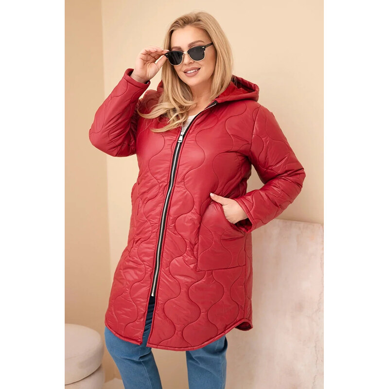 K-Fashion Dámská zimní prošívaná bunda Plus Size s kapucí bordová 113415078