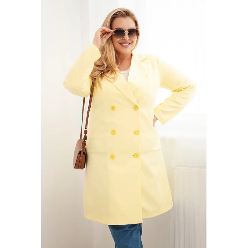K-Fashion Dámský kabát Plus Size dvouřadový s límcem žlutý 113415148