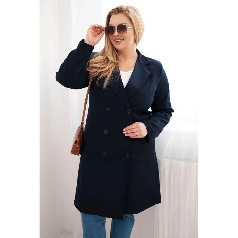 K-Fashion Dámský kabát Plus Size dvouřadový s límcem modrý 113415149