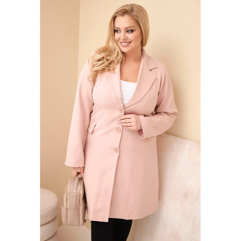 K-Fashion Dámský kabát Plus Size dlouhý s límcem a kapsami tmavě 113415140