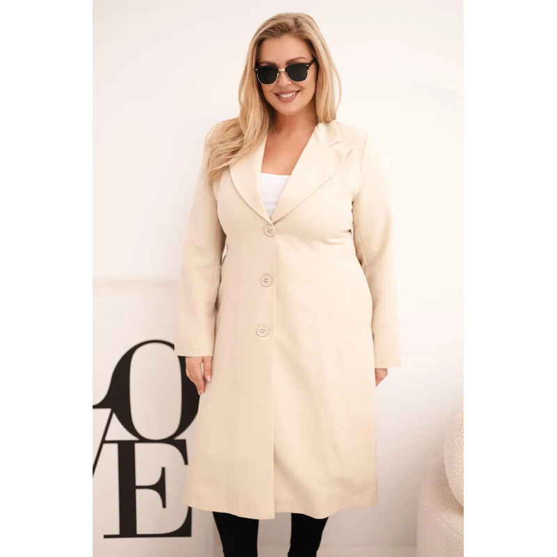 K-Fashion Klasický dámský kabát Plus Size s knoflíky a límcem béžový 113415154