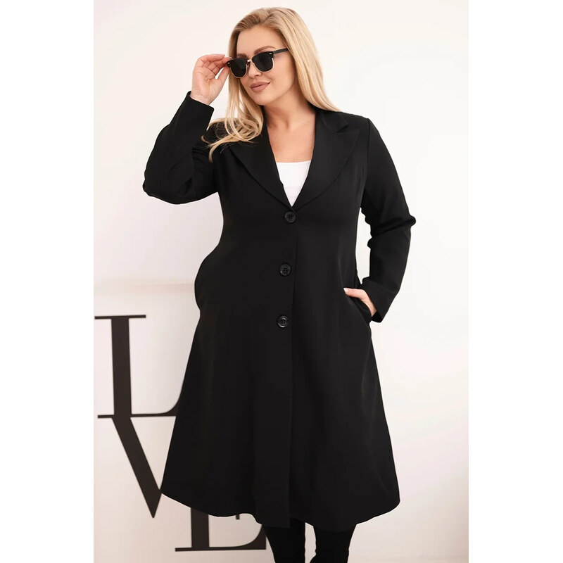 K-Fashion Dámský kabát Plus Size klasický s knoflíky a límcem černý 113415157