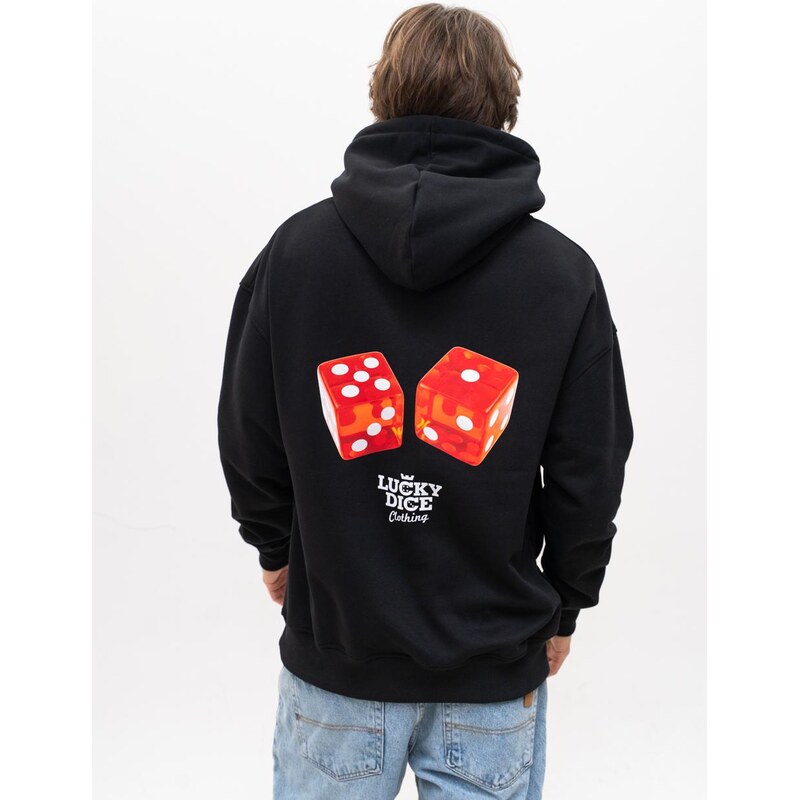 Pánská mikina s kapucí Oversize, černá, Lucky Dice Back Dice