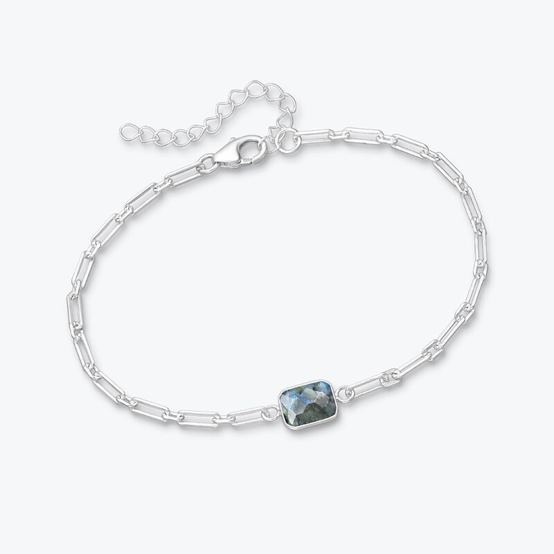 Estemia Stříbrný řetízkový náramek s broušeným labradoritem - Ag925 113613696