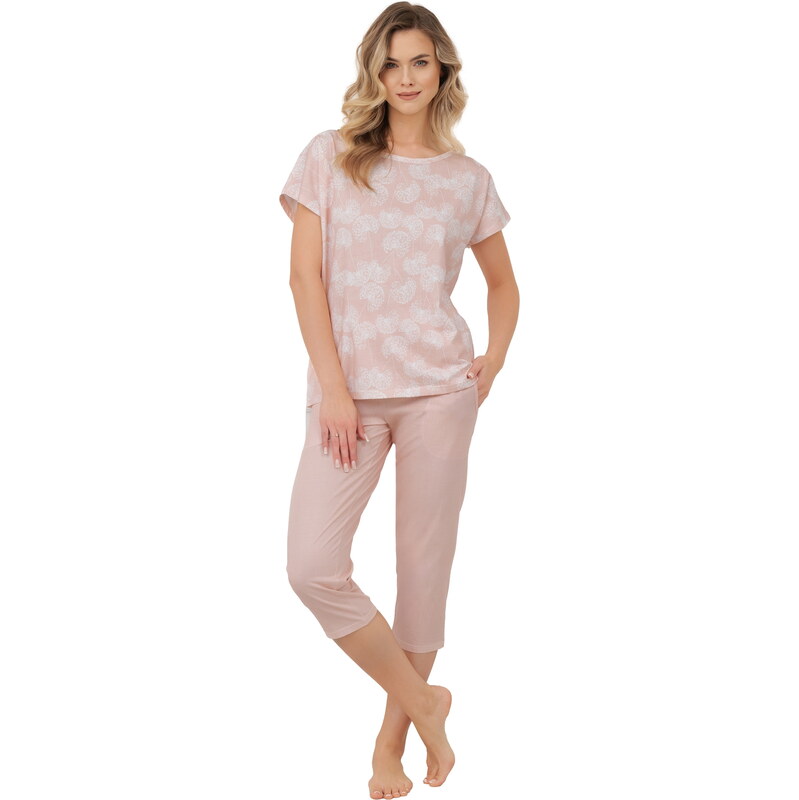 Dámské pyžamo ITALIAN FASHION KALINA krátký 3/4 print lososová