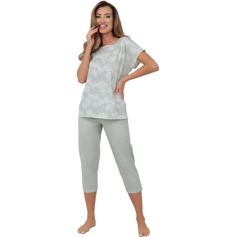 Dámské pyžamo ITALIAN FASHION KALINA krátký 3/4 print mátová