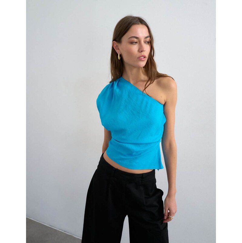 Topshop one shoulder top in teal-Blue