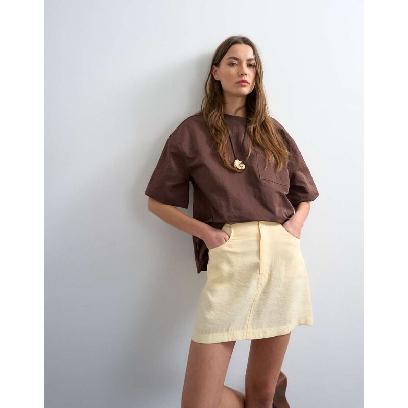 Topshop super soft cupro mini skirt in buttermilk-Yellow