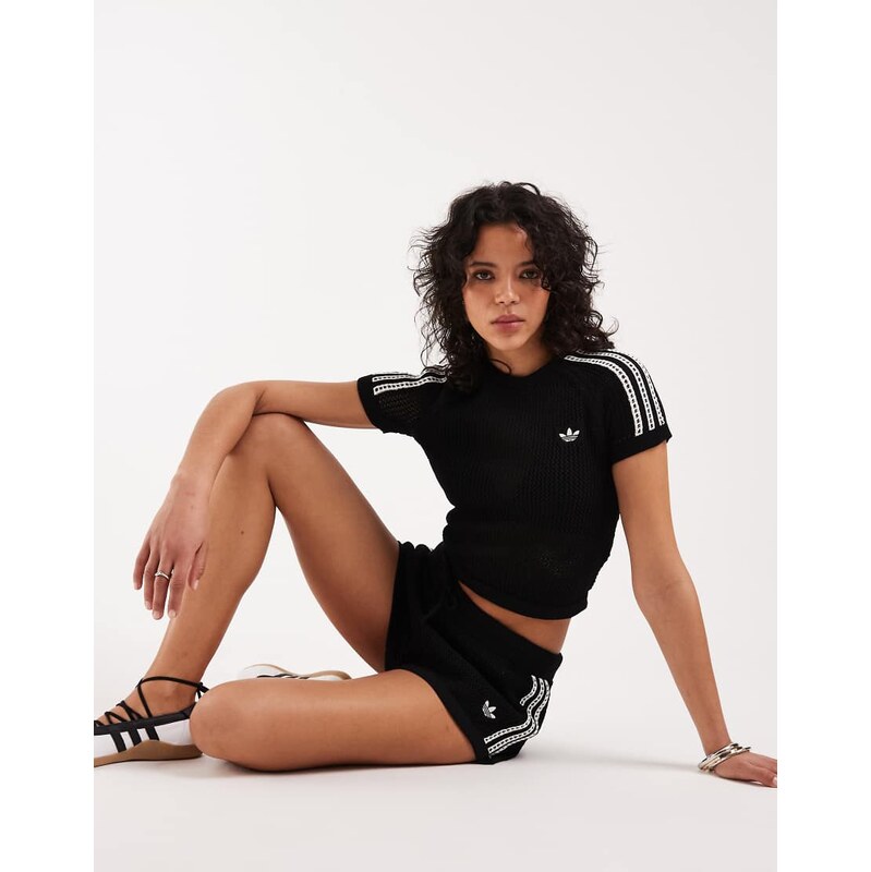 adidas Originals crochet t-shirt in black 115740634