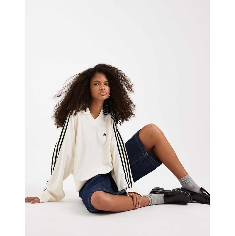 adidas Originals towelling polo top in off white