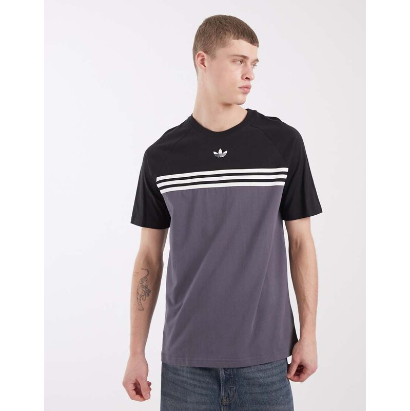 adidas Originals chest stripe t-shirt in grey and black
