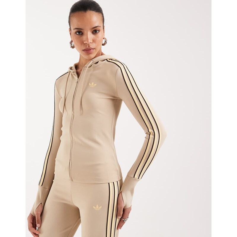 adidas Originals slim fit hooded zip up jacket in khaki and