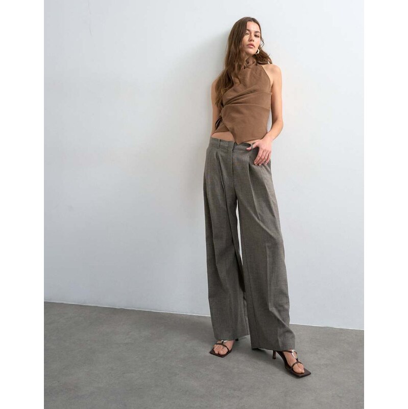 Topshop raw hem low slung double pleated tailored trouser in