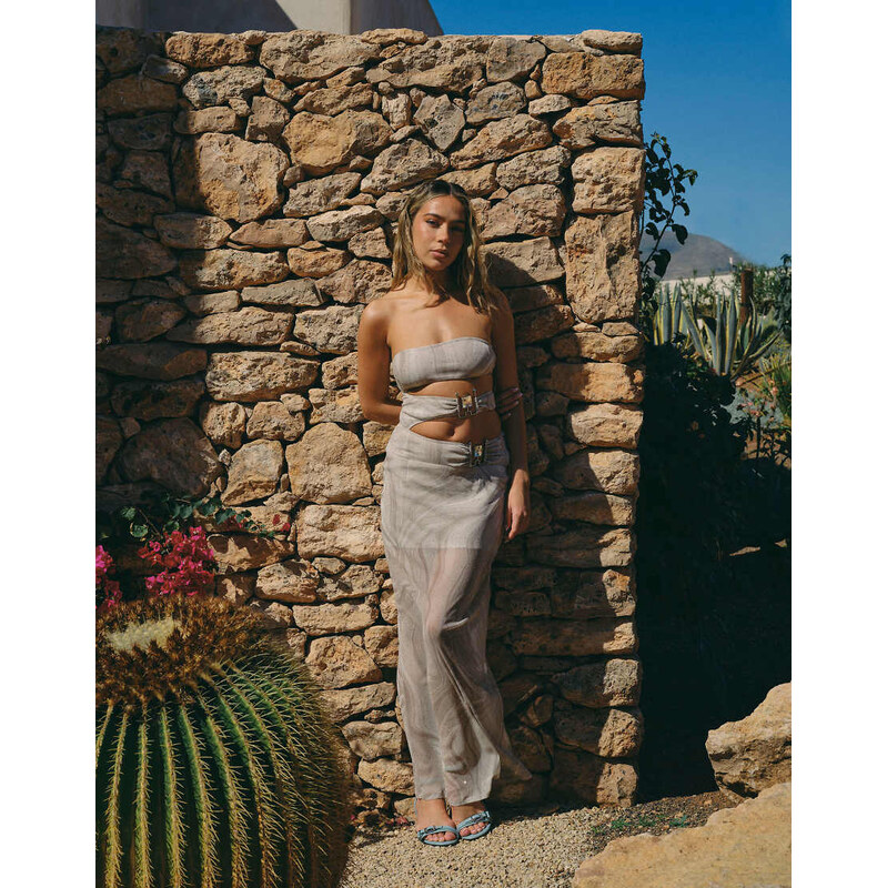 South Beach X Liv Silverman glitter mesh maxi dress with cutout