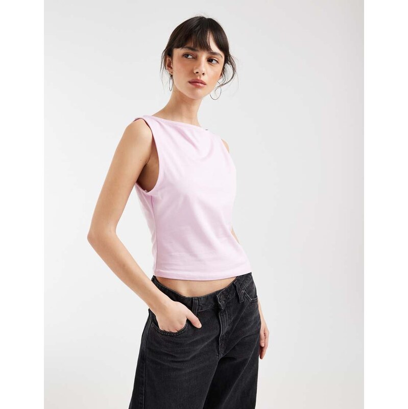 ASOS DESIGN cotton tank top with asymmetric hem in pink