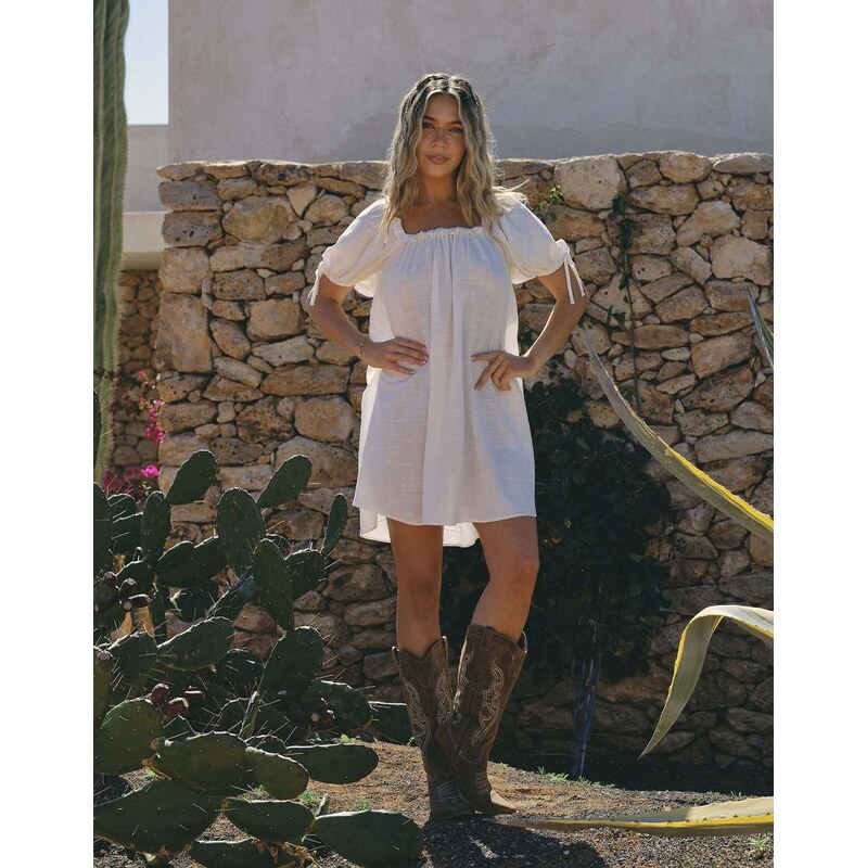 South Beach X Liv Silverman babydoll mini dress in white