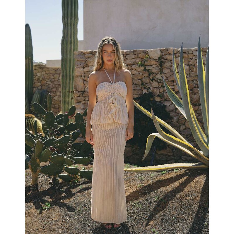 South Beach X Liv Silverman halter ruffle cami top in beige