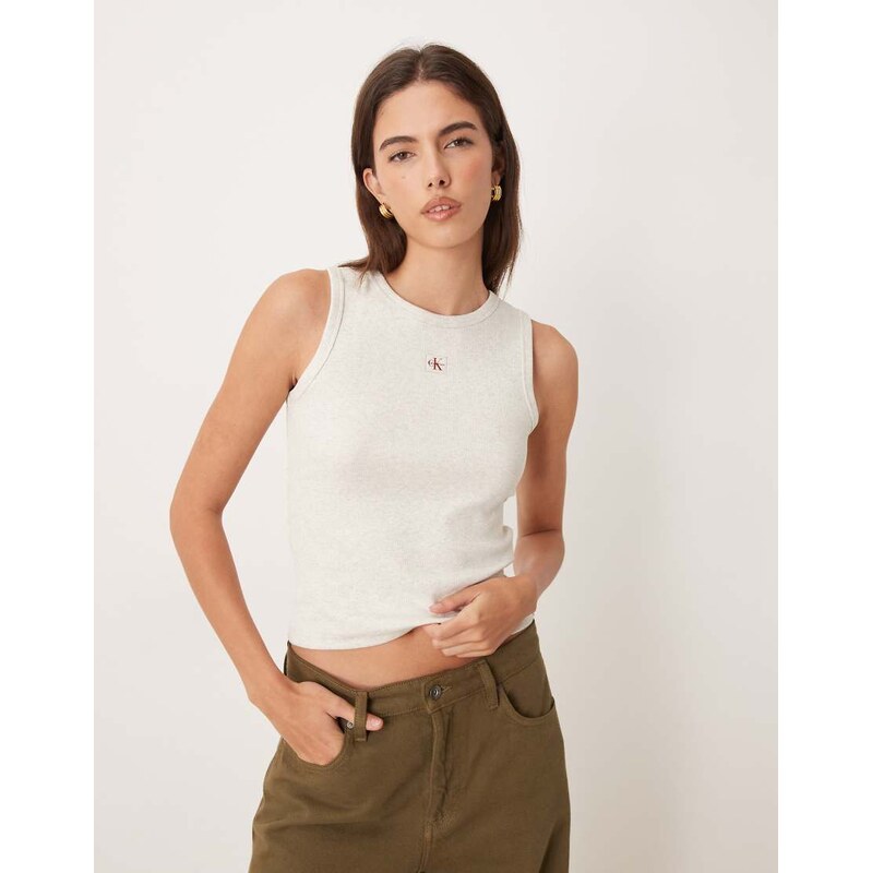 Calvin Klein Jeans monologo ribbed cotton tank in grey 113616690