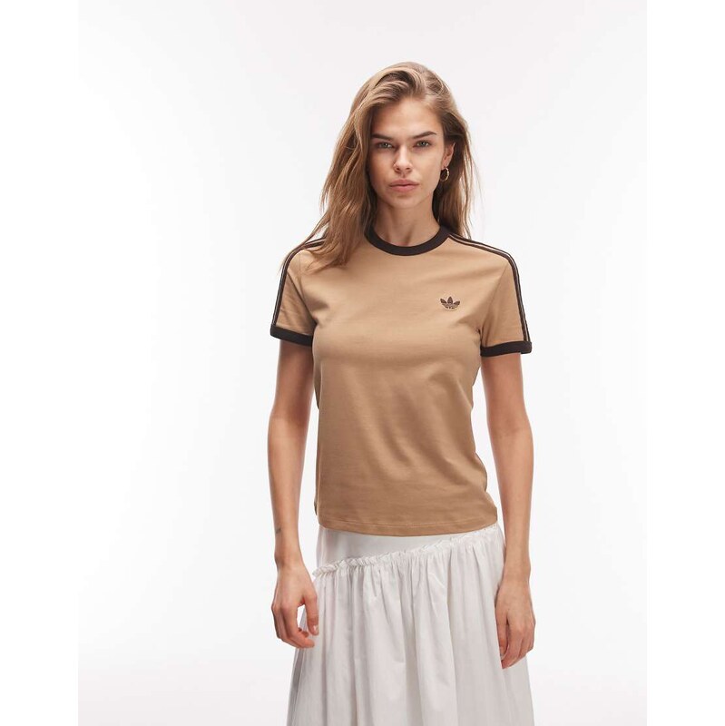 adidas Originals 3 stripe t-shirt in light brown 113616670