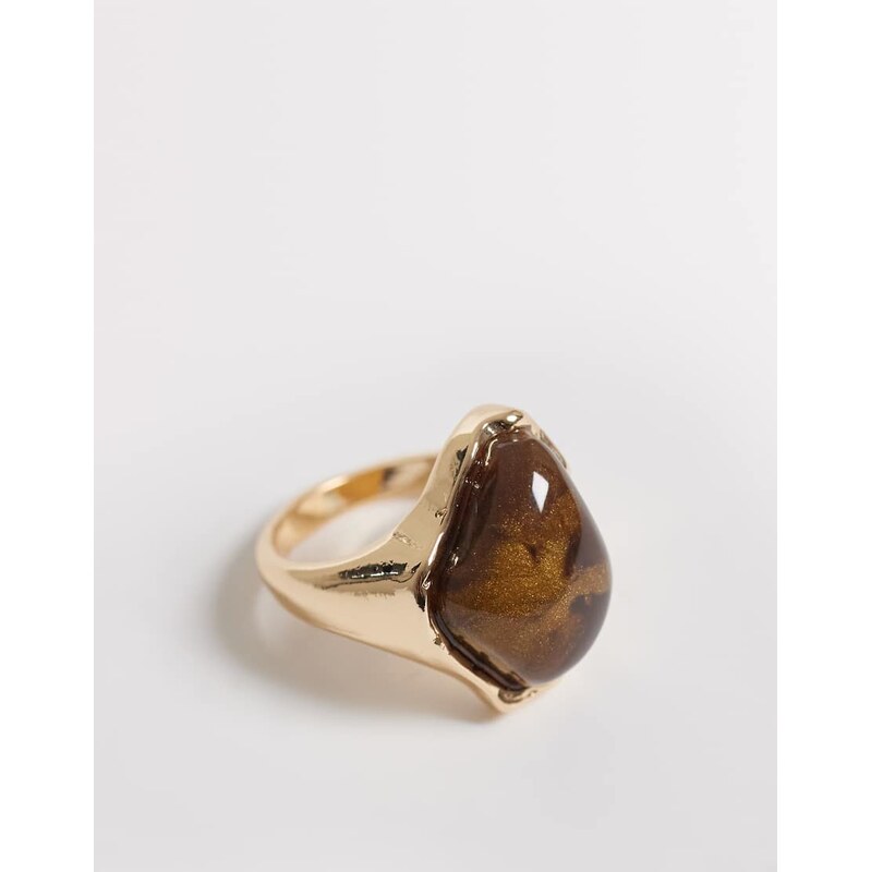 ASOS DESIGN ring with faux tigers eye in gold tone